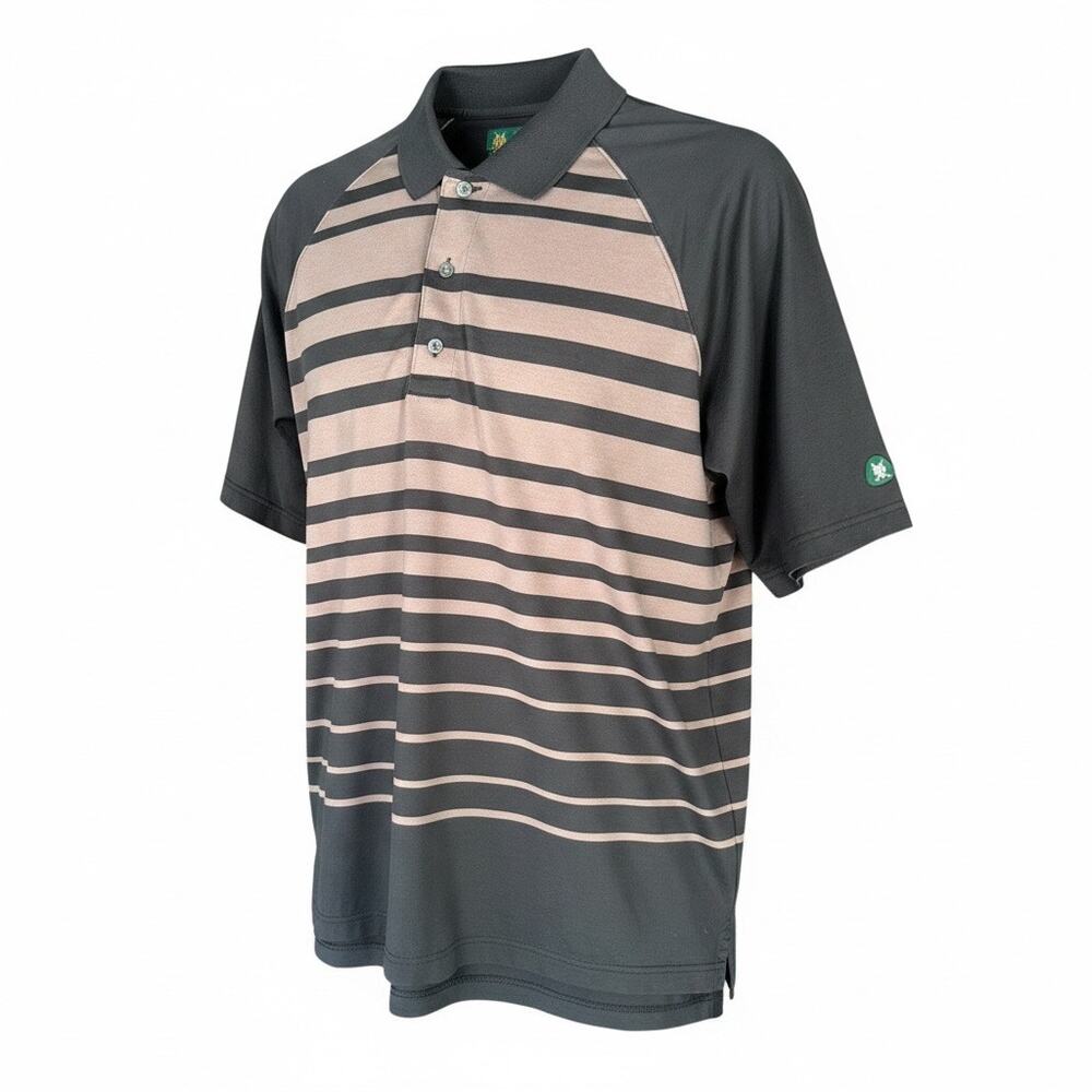 NWOT Brooks Brothers St Andrews Links Black Tan Striped Golf Polo L Preppy